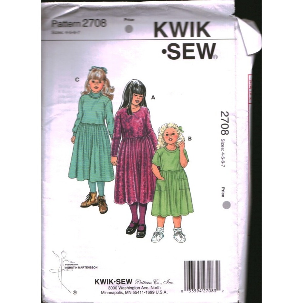 Kwik Sew 2708 Girls Dress Sewing‎ Pattern Sizes 4-5-6-7 Kerstin Martensson 1998